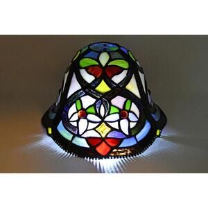 Stained Glass Tiffany Style Lamp Bell Hyacinth Jeweled Beaded Shade Vintage